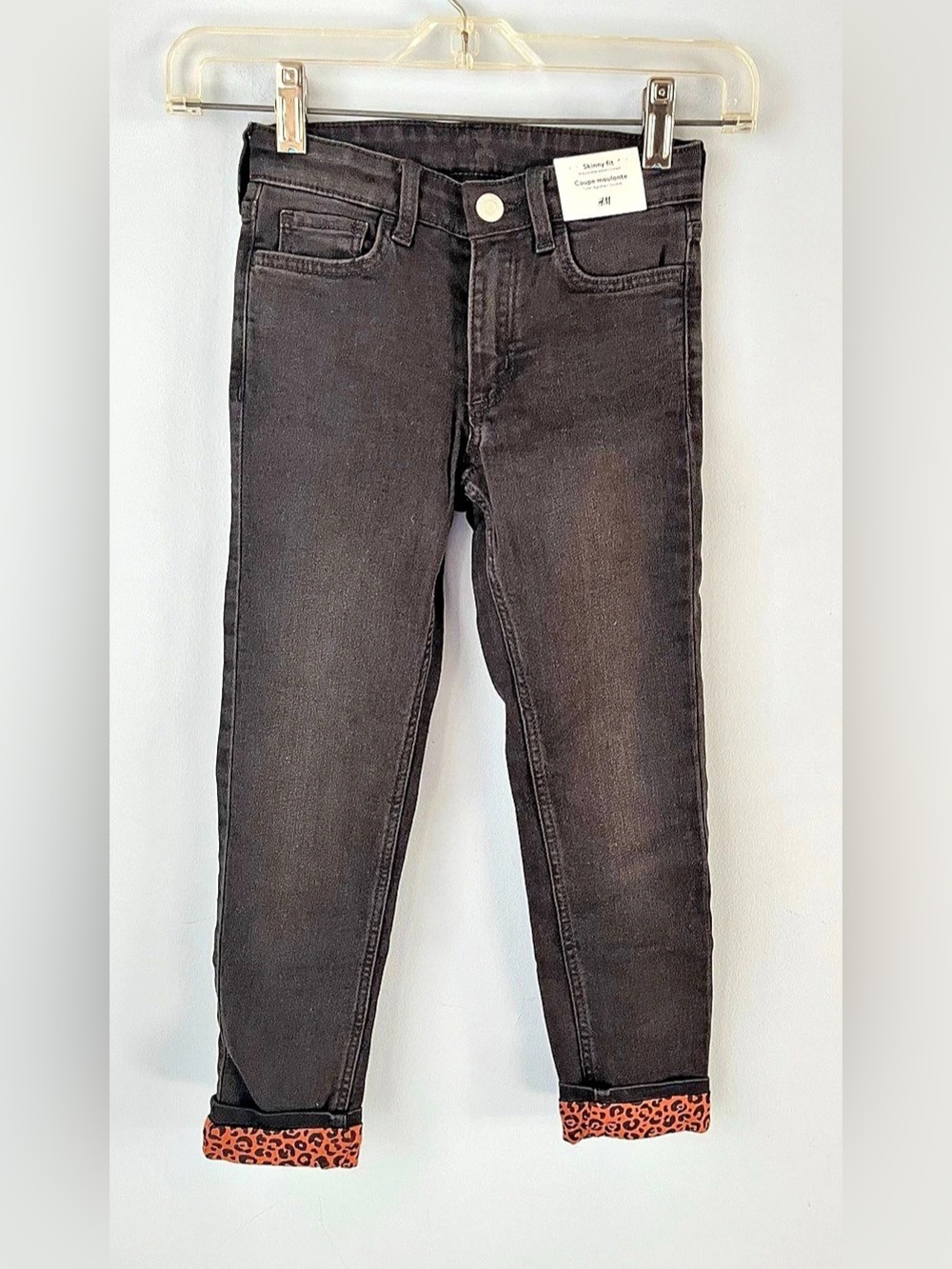 NWT H&M Black Skinny Fit Lined Girls Jeans Adjustable Waist Size 5-6Y